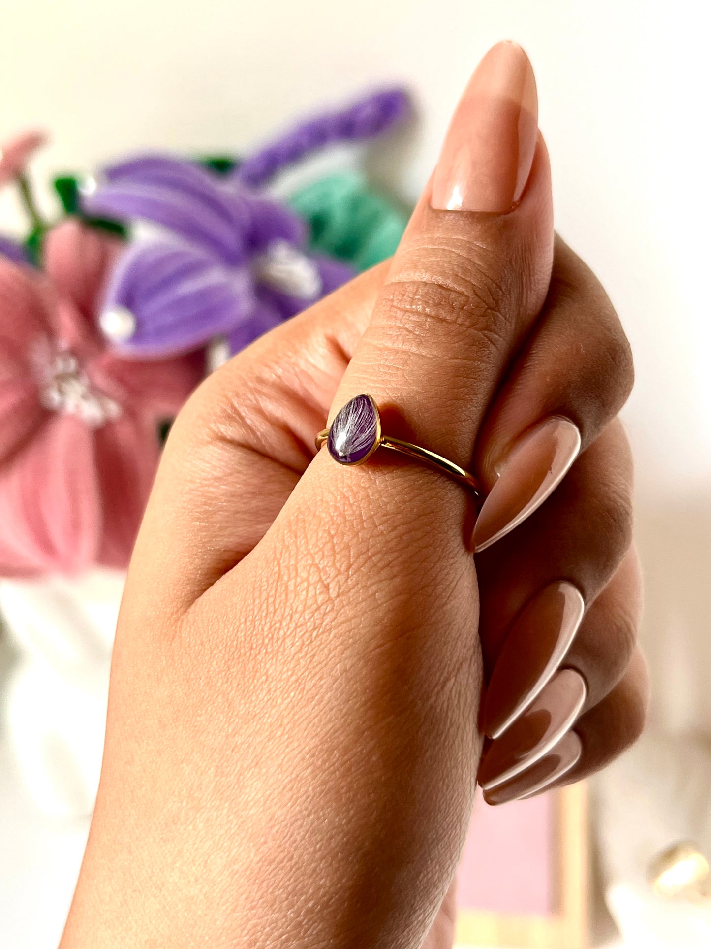 Dandelion Viola Ring